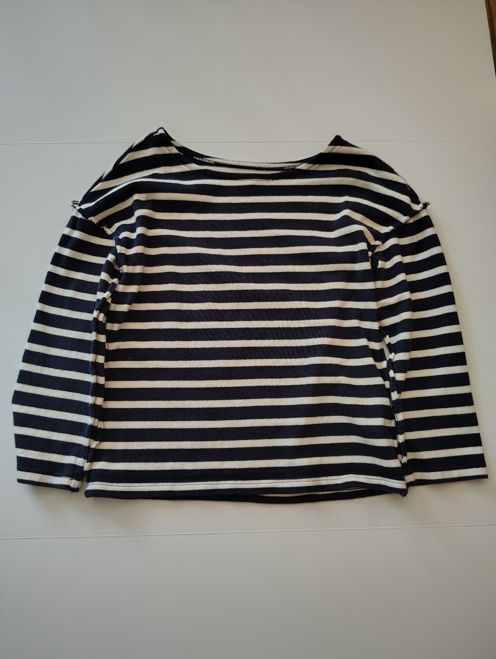 Madewell Navy & White Striped Long Sleeve Boatneck Tee XS